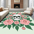 Elegant Pink Roses Skull Garden Rug