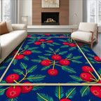 Red Berry Branches Blue Background Rug