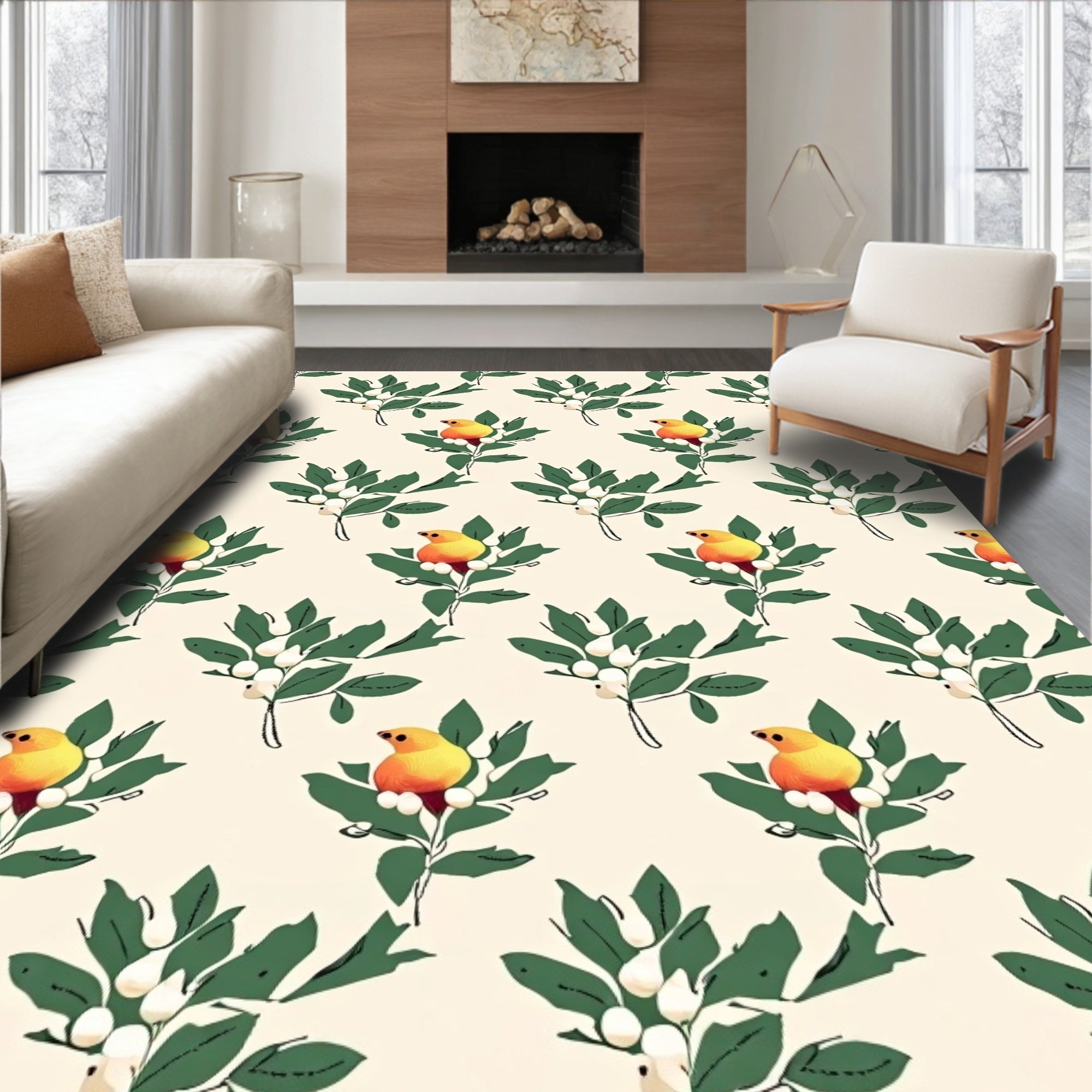 Charming Yellow Bird Branch Sprig Rug