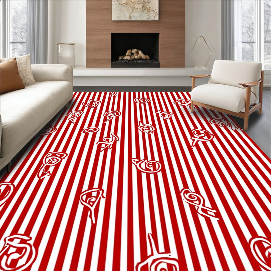 Red White Striped Organic Swirl Rug