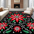 Red Poinsettia White Swirl Floral Rug