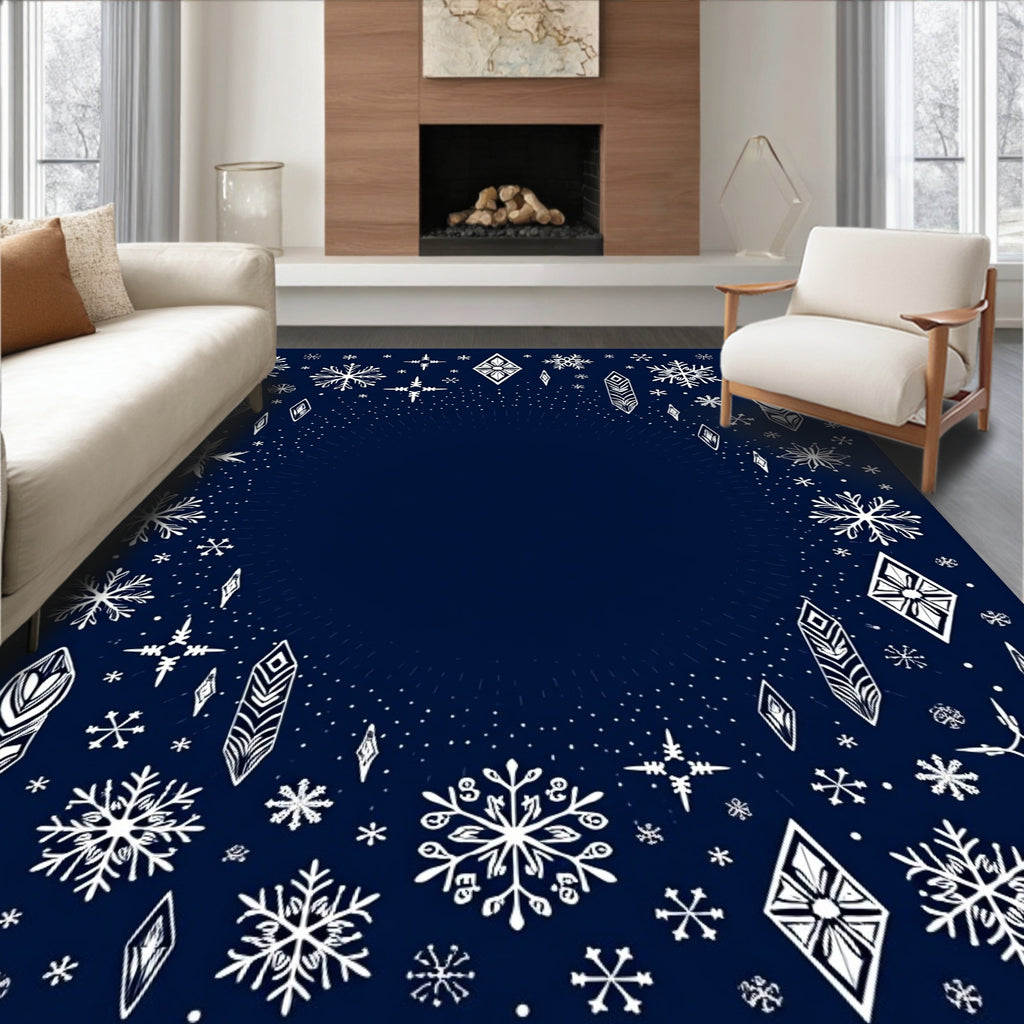 Winter Snowflake Diamond Medallion Navy Rug