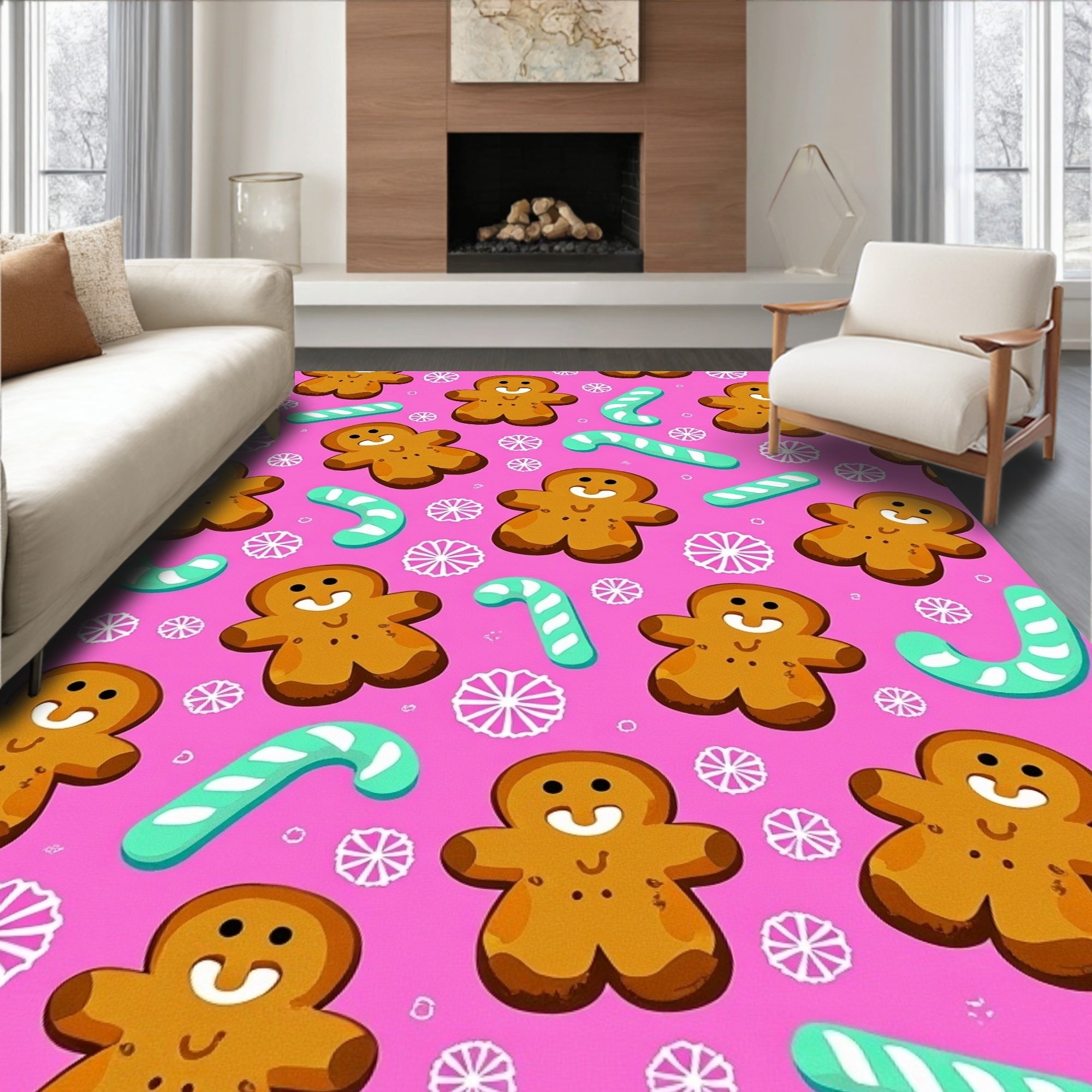 Pink Gingerbread Christmas Candy Rug