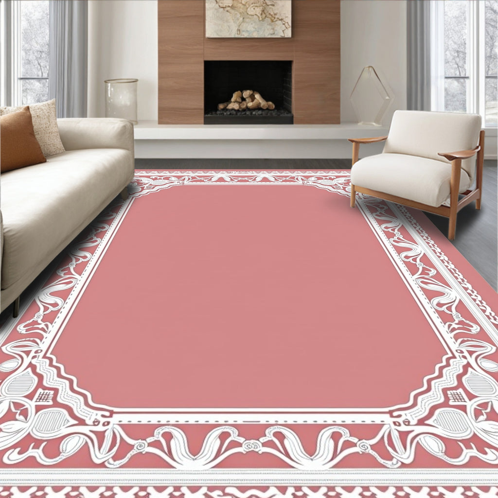Ornate Rose Lace Medallion Border Rug
