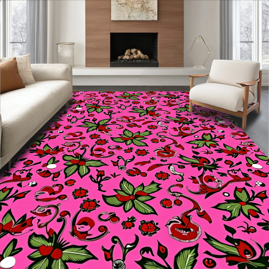 Vibrant Red Green Floral Whimsy Rug