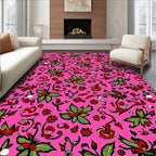 Vibrant Red Green Floral Whimsy Rug