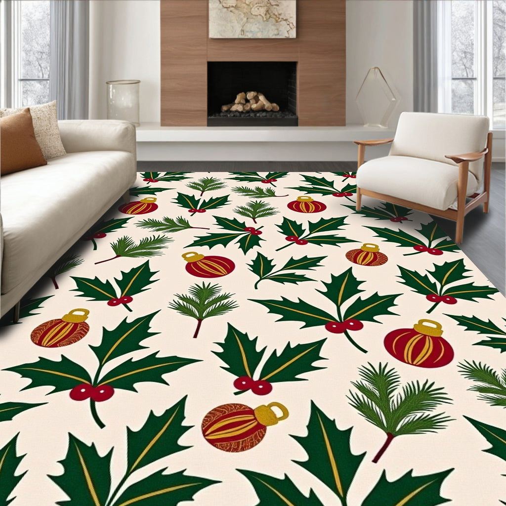 Merry Holly Berry Christmas Ornament Rug