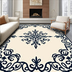 Ornate Navy Scrollwork Center Medallion Rug