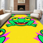 Whimsical Green Frog Yellow Background Rug
