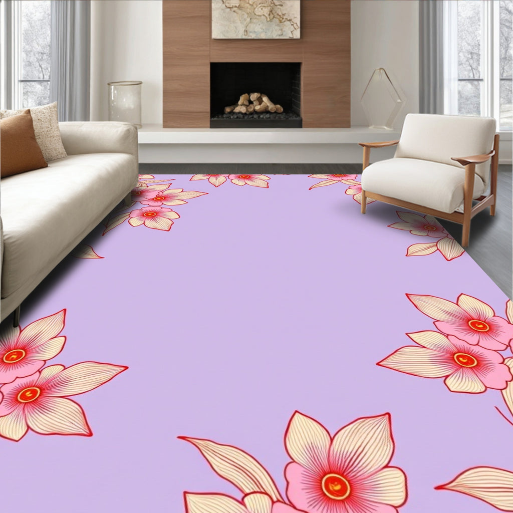 Pastel Pink Floral Corner Accent Rug