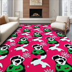 Whimsical Panda Snowflakes Pink Rug