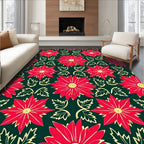 Crimson Flower Swirl Green Background Rug