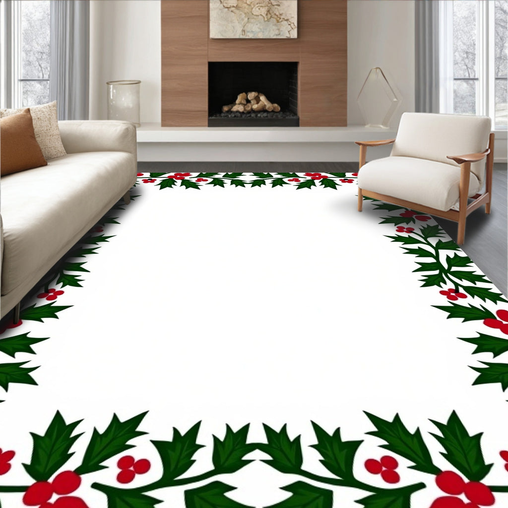 Festive Green Holly Berry Vine Rug