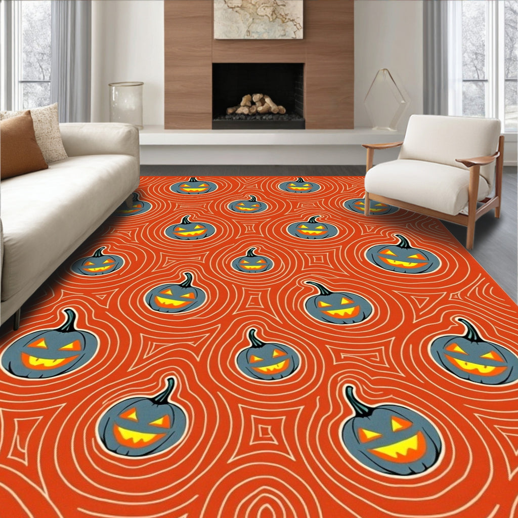 Orange Pumpkin Swirl Halloween Rug