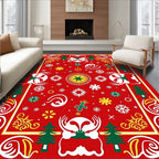 Festive Red Christmas Tree Snowflake Rug