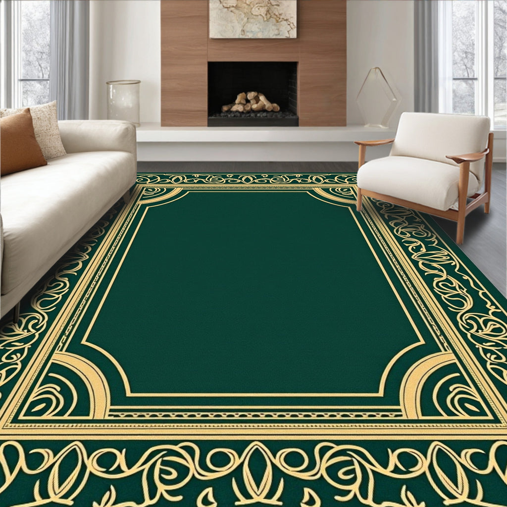 Emerald Gold Ornate Border Rectangular Rug