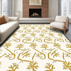 Golden Botanical Branches Swirl Rug
