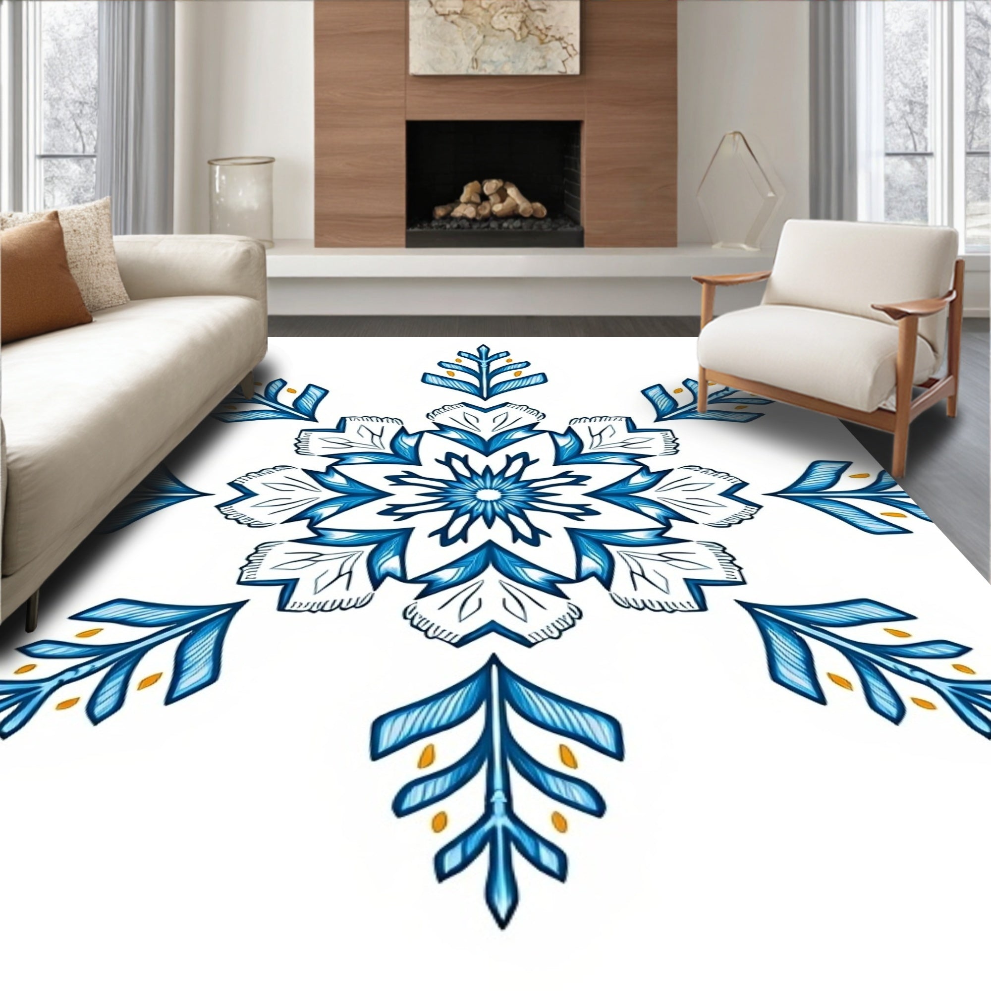 Azure Blue Floral Starburst Medallion Rug