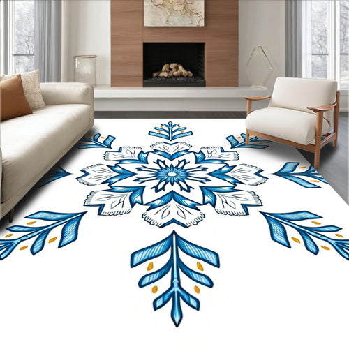 Azure Blue Floral Starburst Medallion Rug