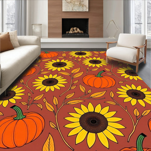 Autumn Sunflower Pumpkin Vine Rug