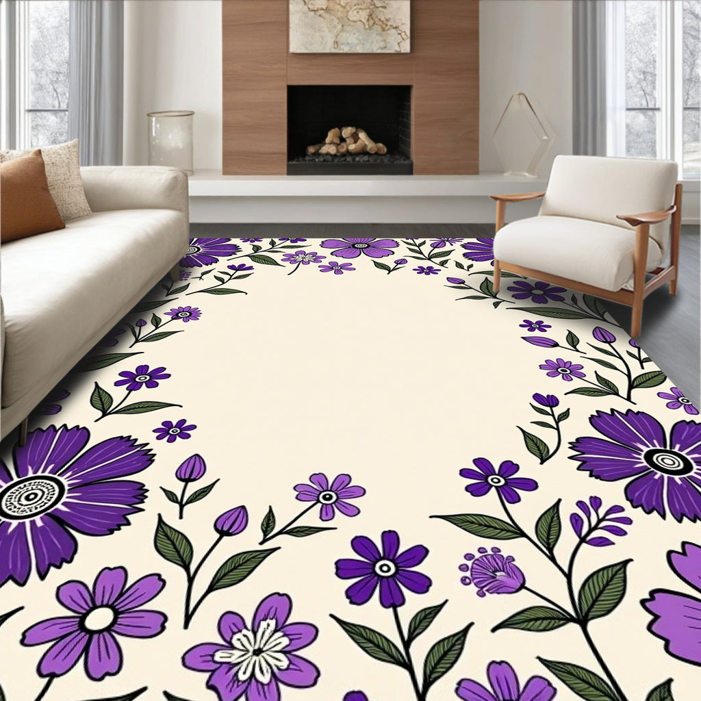 Whimsical Purple Floral Garland Rug