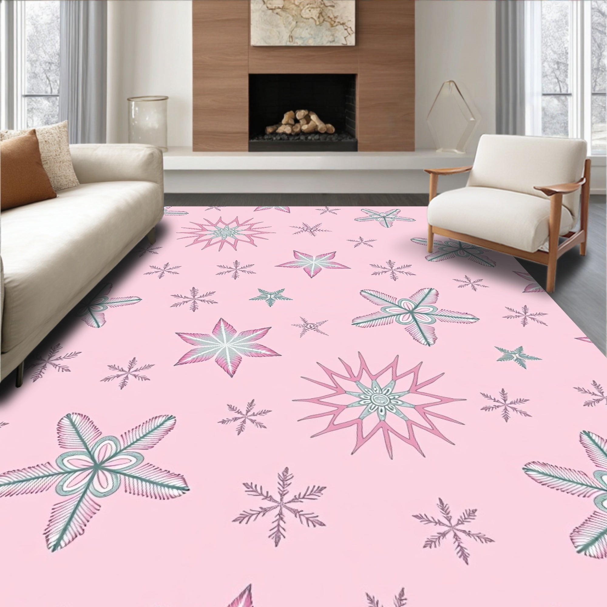 Pink Teal Snowflake Cascade Rug