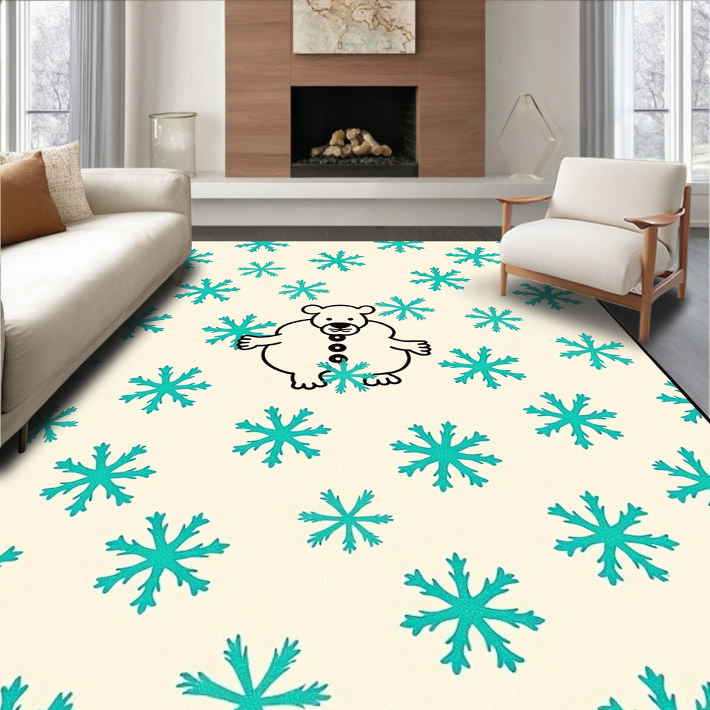 Whimsical Bear and Snowflakes Cream Rug