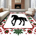 Bold Black Horse Red Green Border Rug