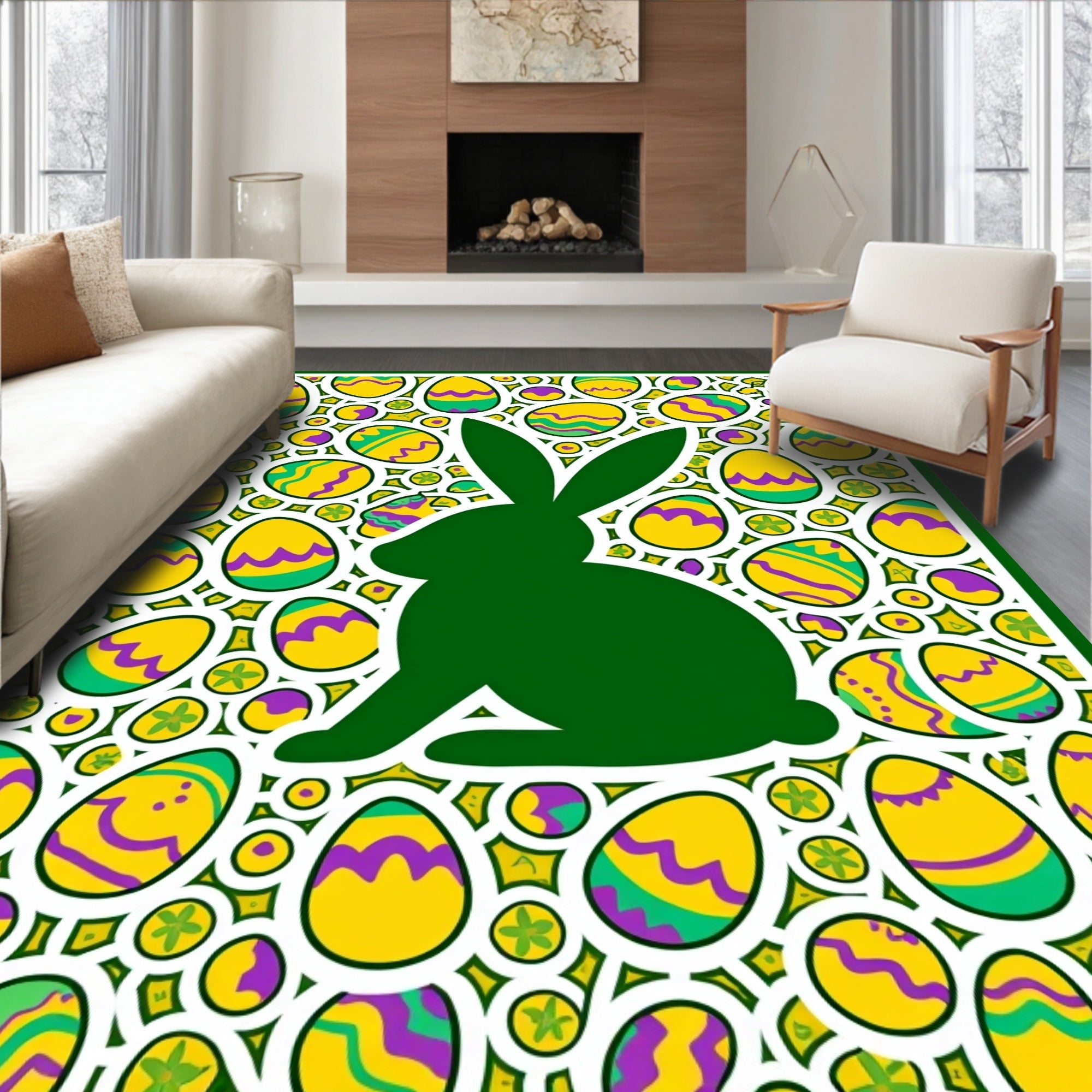 Springtime Bunny Easter Eggs Rug