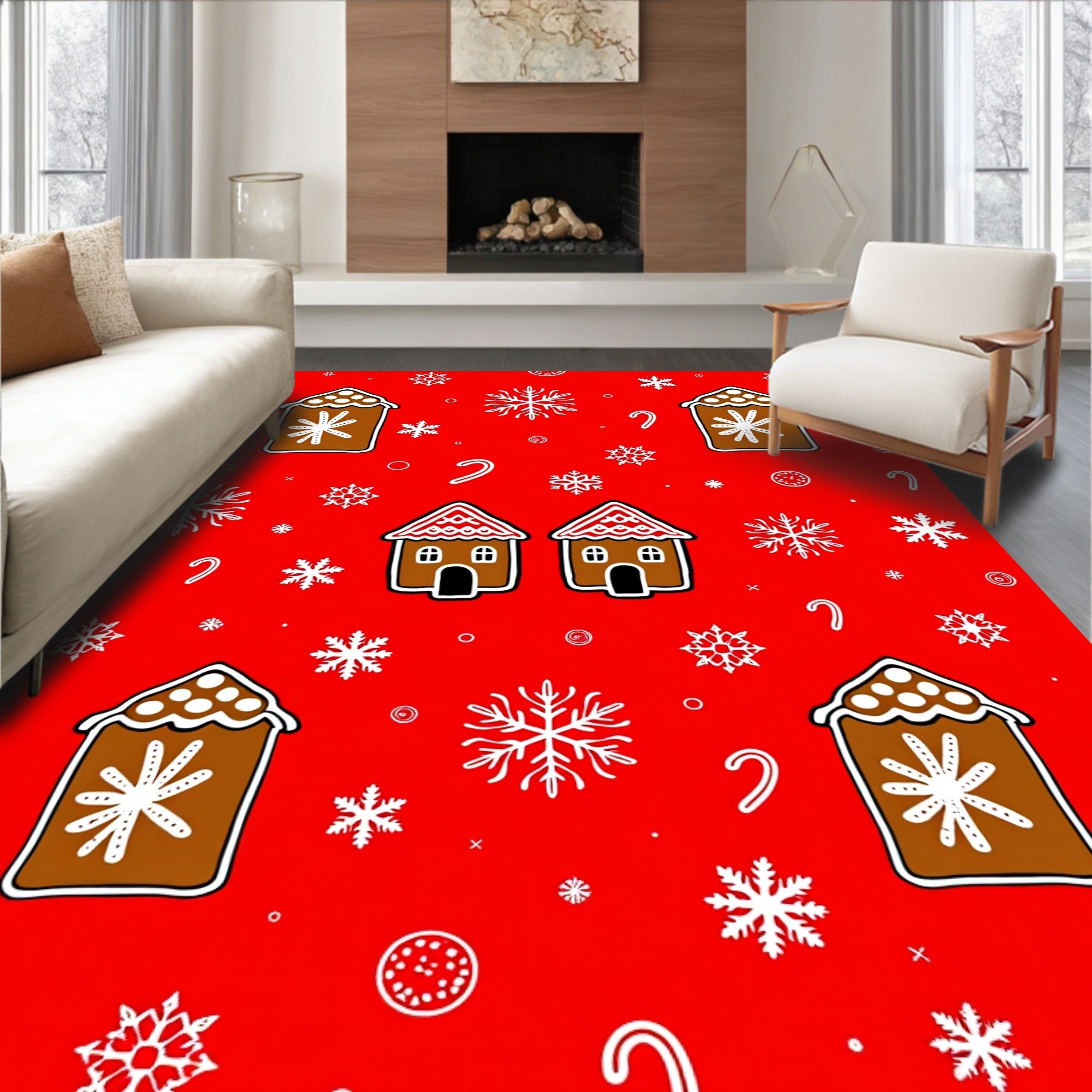Whimsical Gingerbread Houses Snowflakes Candy Canes Rug