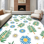 Blue Daisy Green Leaf Scatter Rug