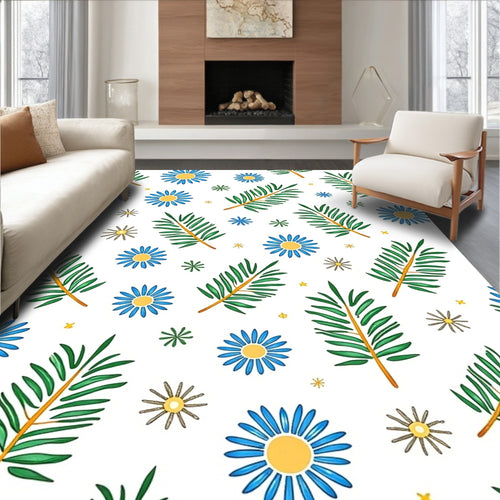 Blue Daisy Green Leaf Scatter Rug