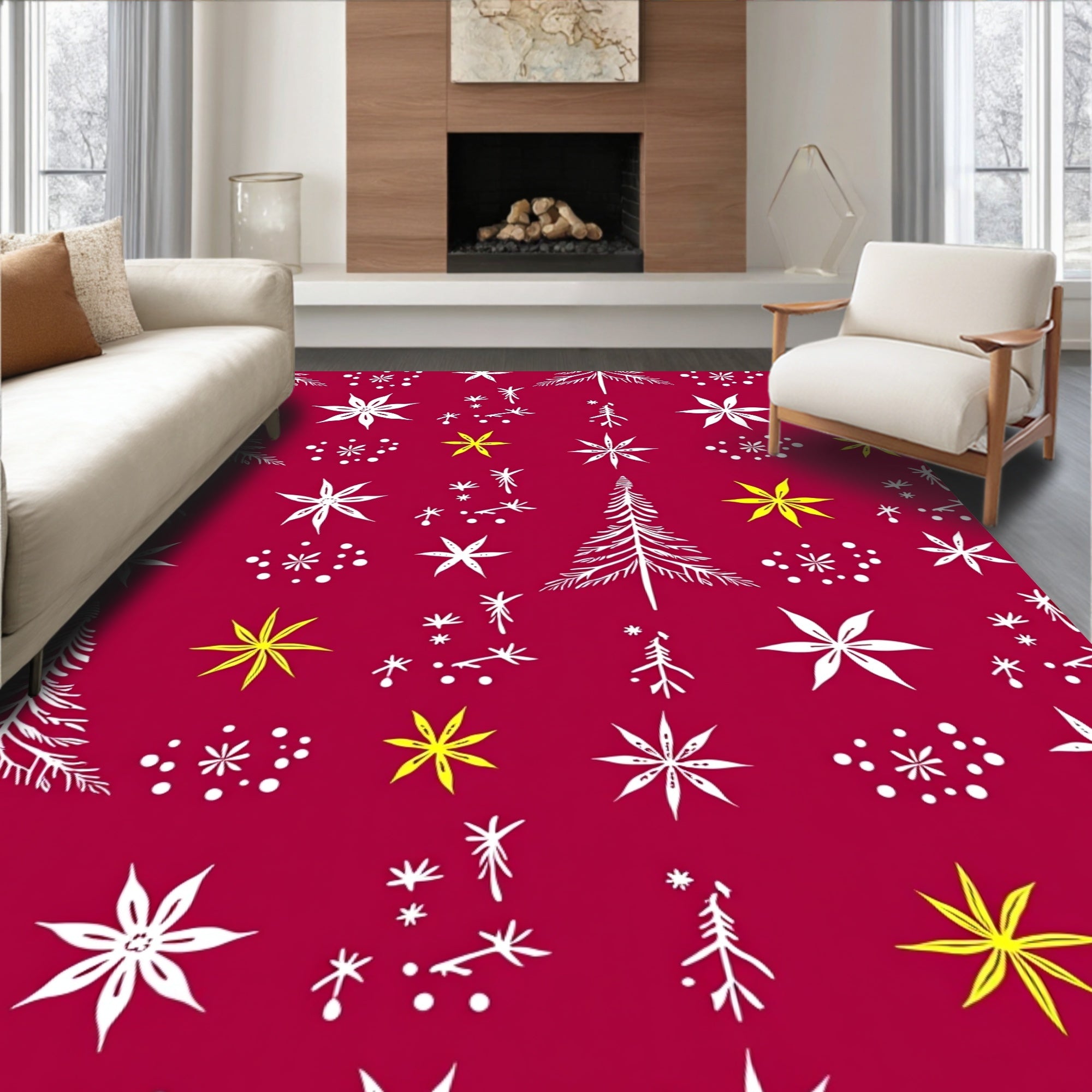 Crimson Festive Trees Starfall Collection Rug
