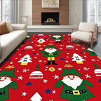 Red Elf Christmas Tree Snowflakes Rug