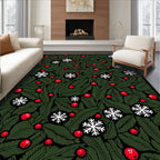 Festive Green Holly Snowflake Berry Rug