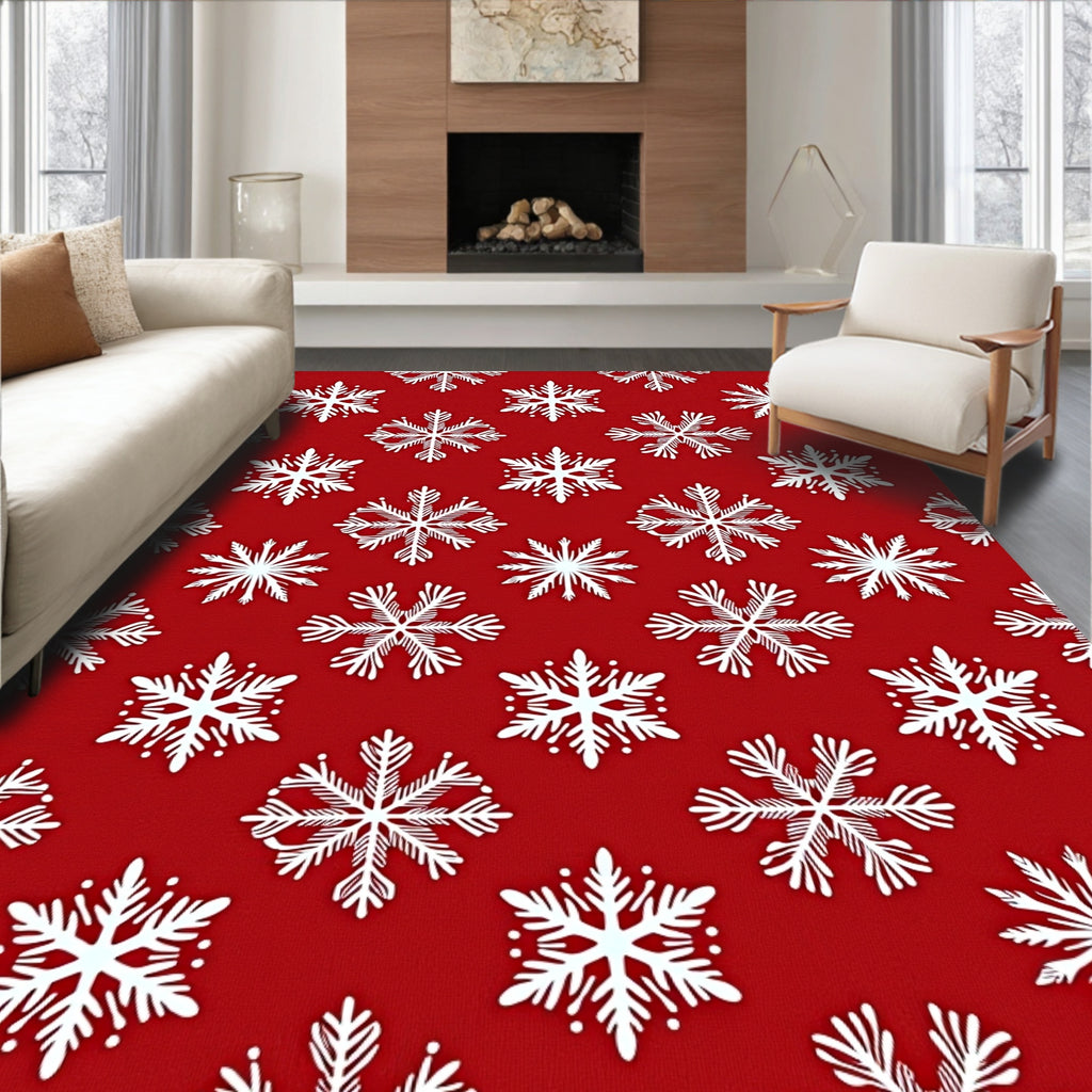 Crimson Snowflake Winter Wonderland Rug