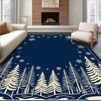 Navy Winter Forest Snowflakes Rug