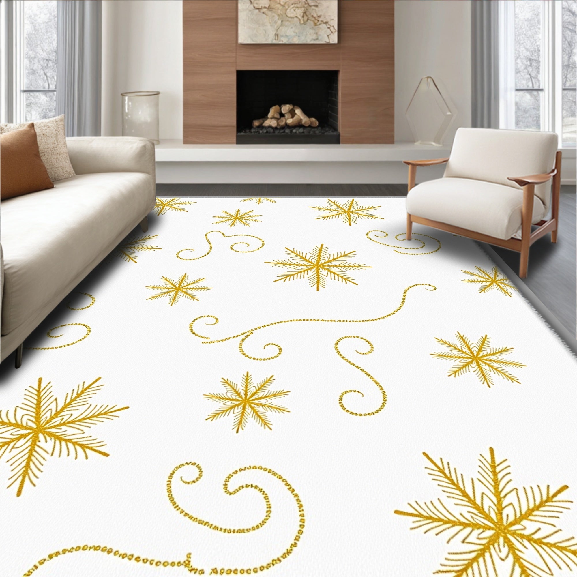 Golden Snowflake Swirl Collage Rug