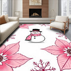 Pink Snowman Snowflake Poinsettia Border Rug