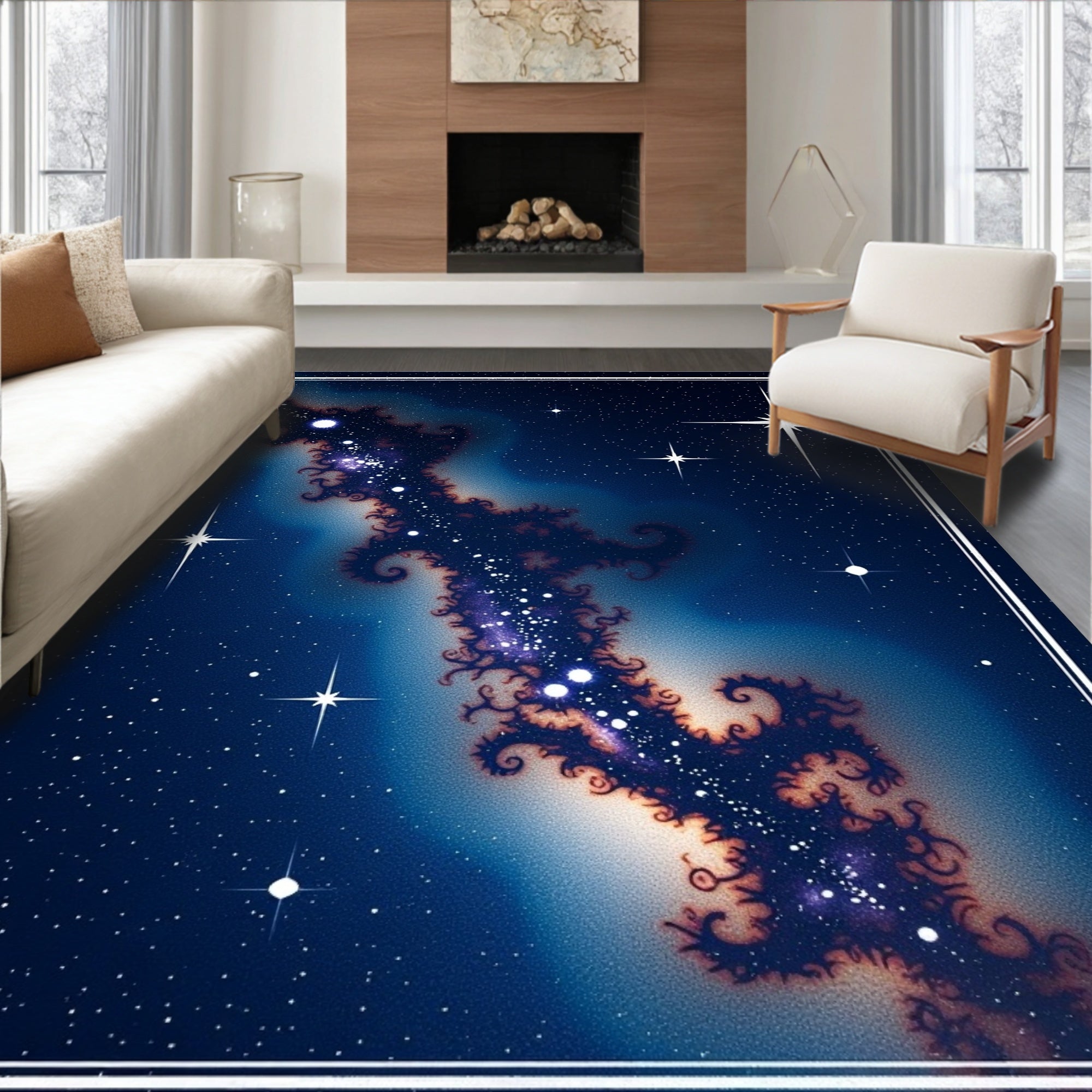 Nebula Fractal Stars Celestial Rug