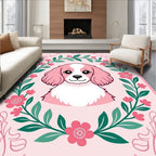 Pink Cavalier Puppy Floral Wreath Rug