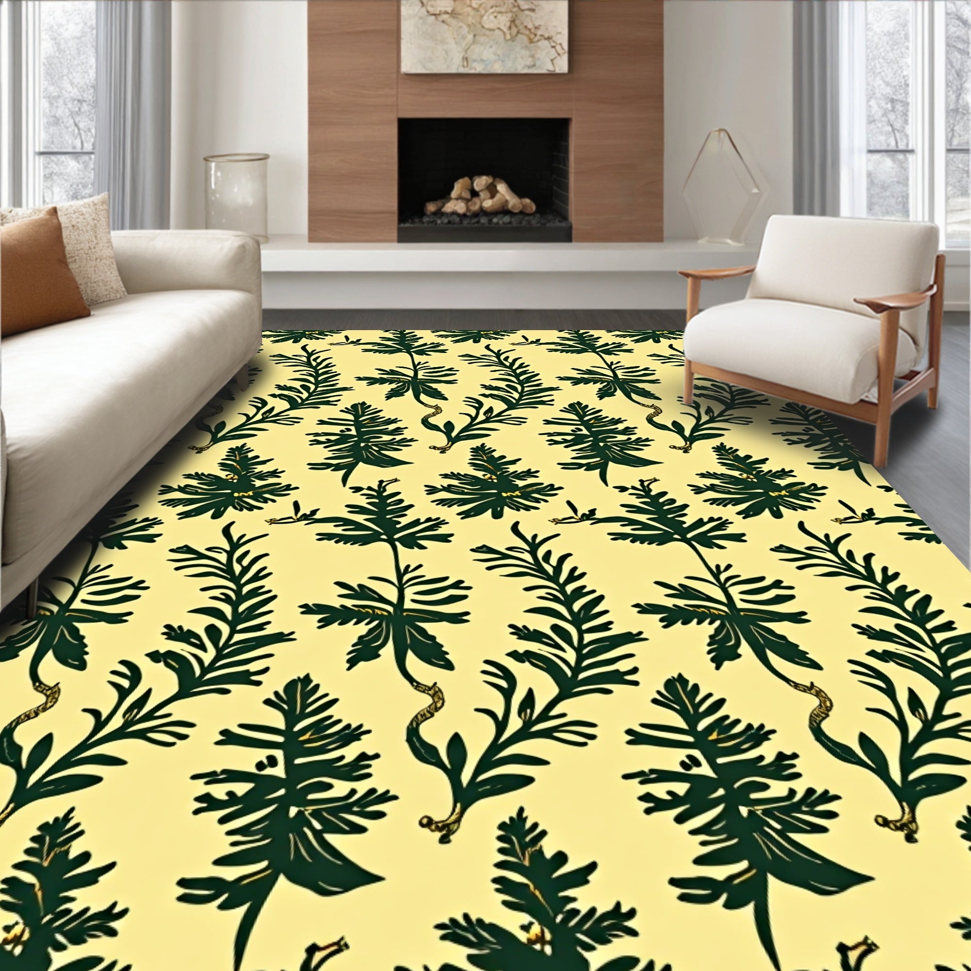 Dark Green Fern Botanical Background Rug