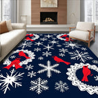 Red Cardinal Snowflake Wreath Navy Rug