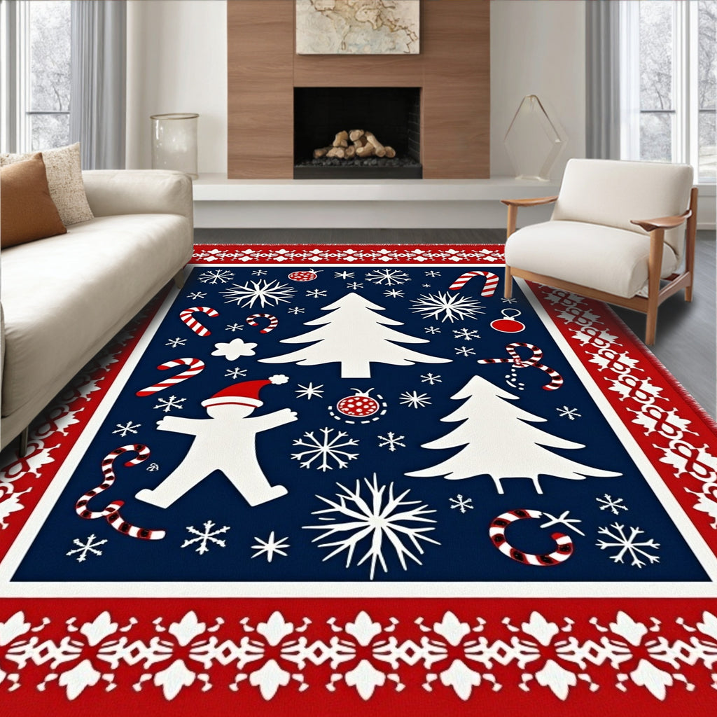 Festive Red White Christmas Trees Rug