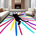 Black Cat Bursting Colorful Rays Rug