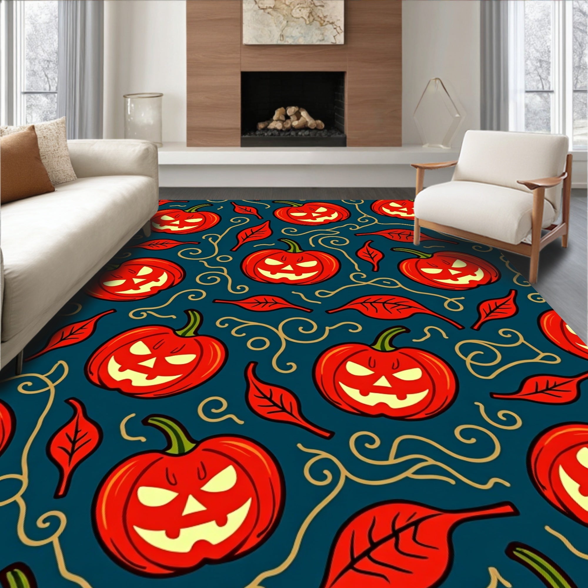 Halloween Red Jack-o'-Lantern Repeating Pattern Rug