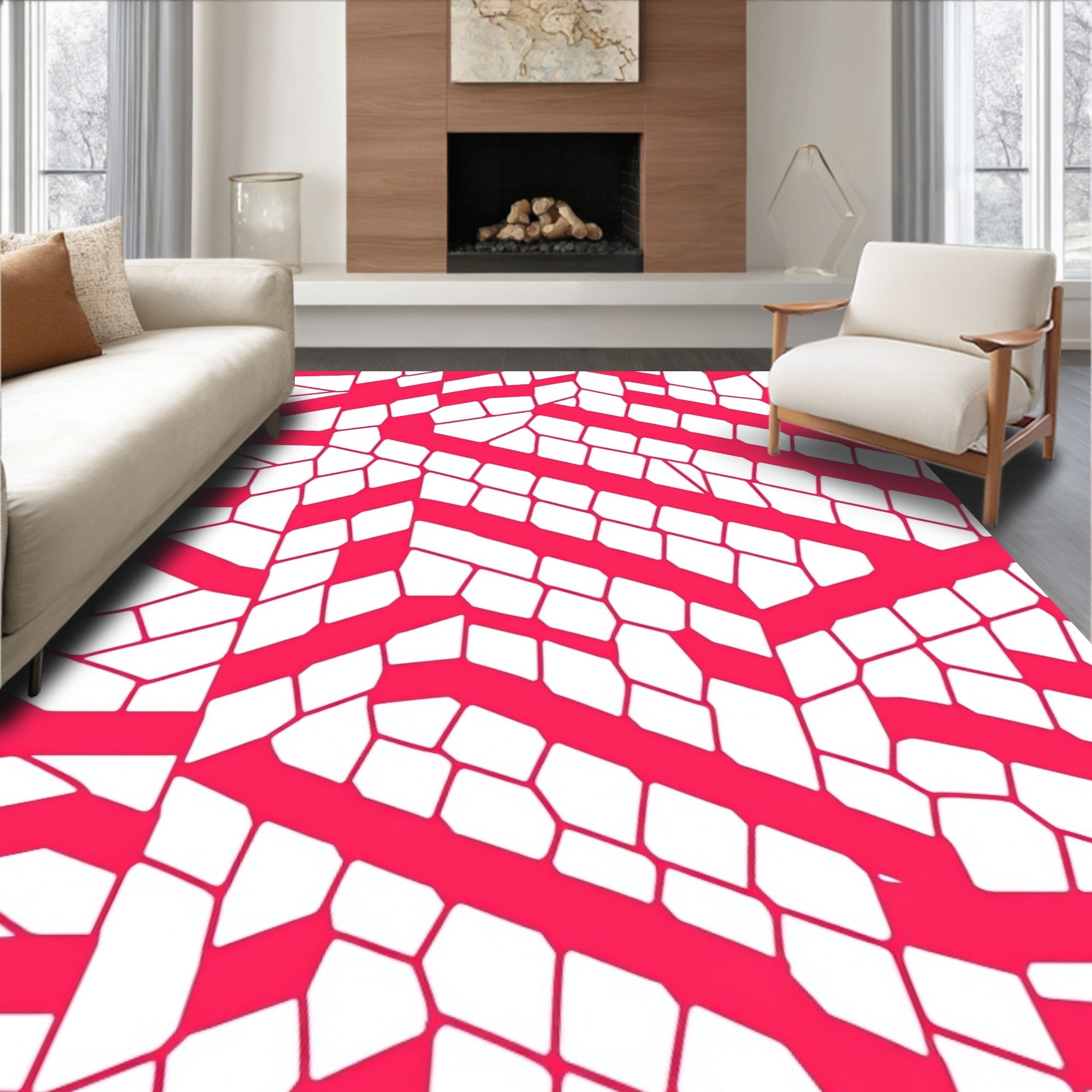 Vivid Pink Organic Geometric Weave Rug