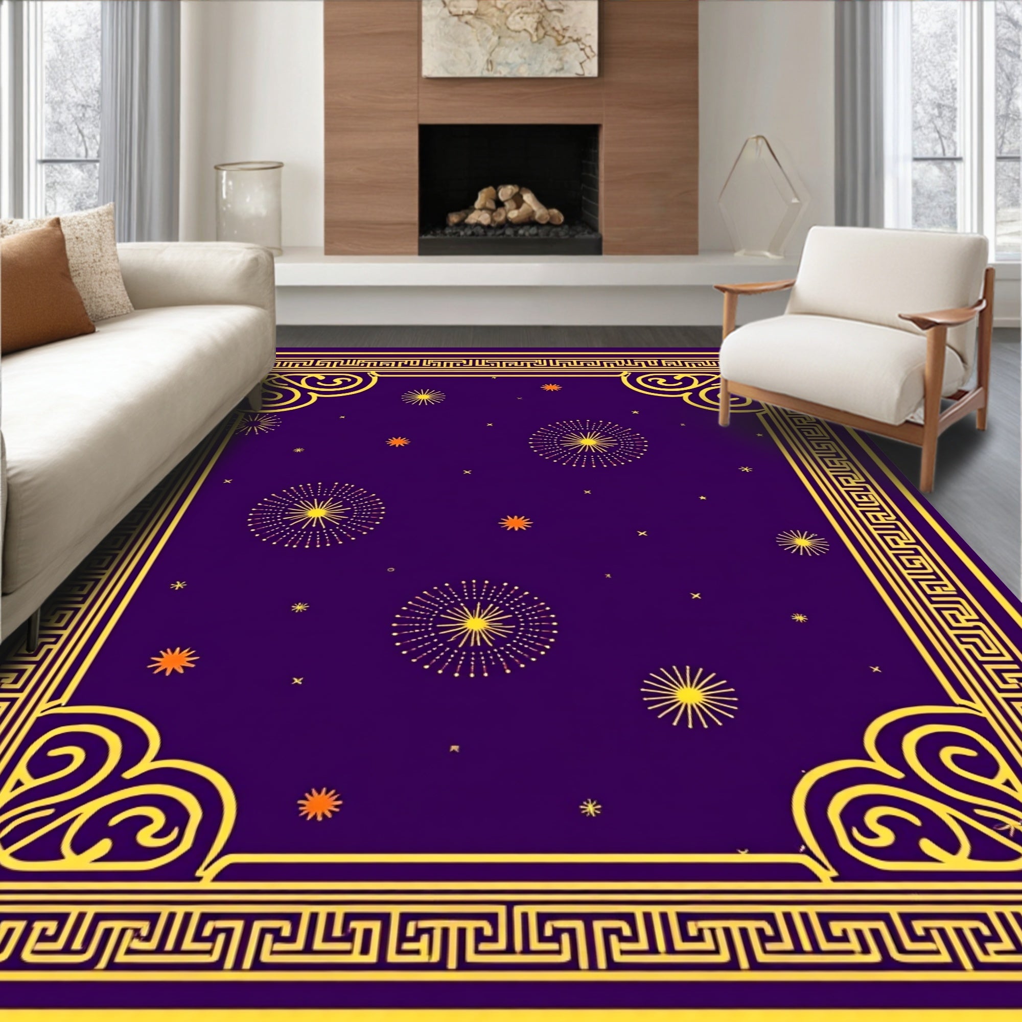 Golden Fireworks Purple Night Rug