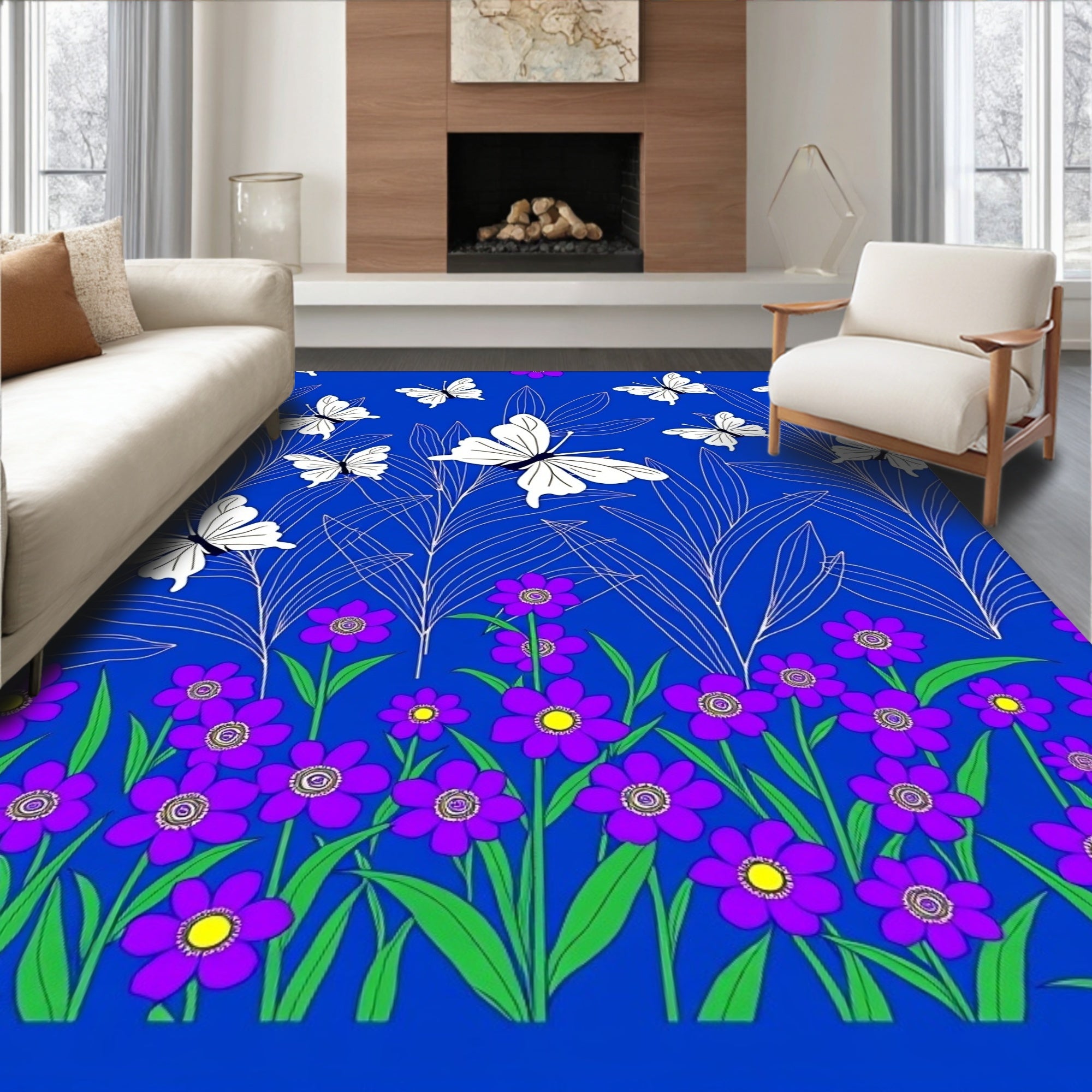 Vibrant Violet Butterfly Garden Rug