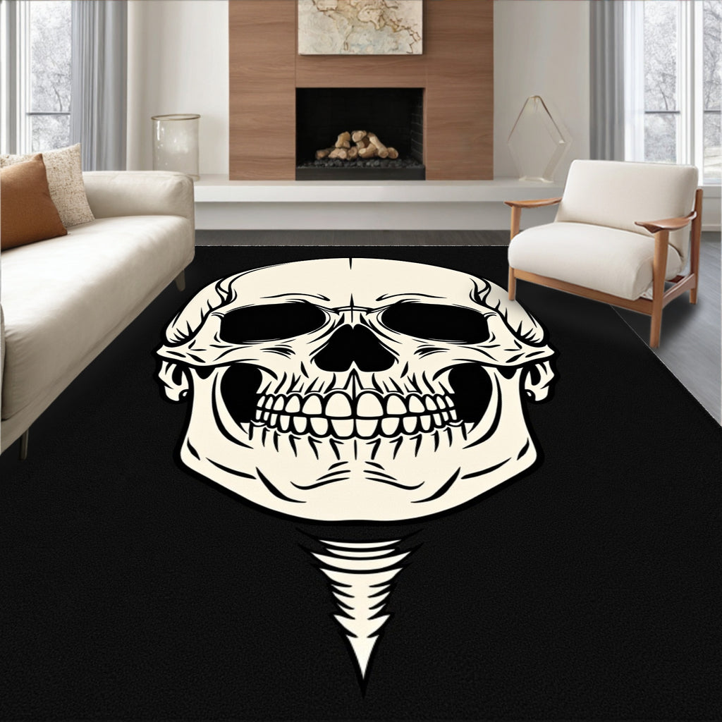 Eerie Cream Skull Black Backdrop Rug